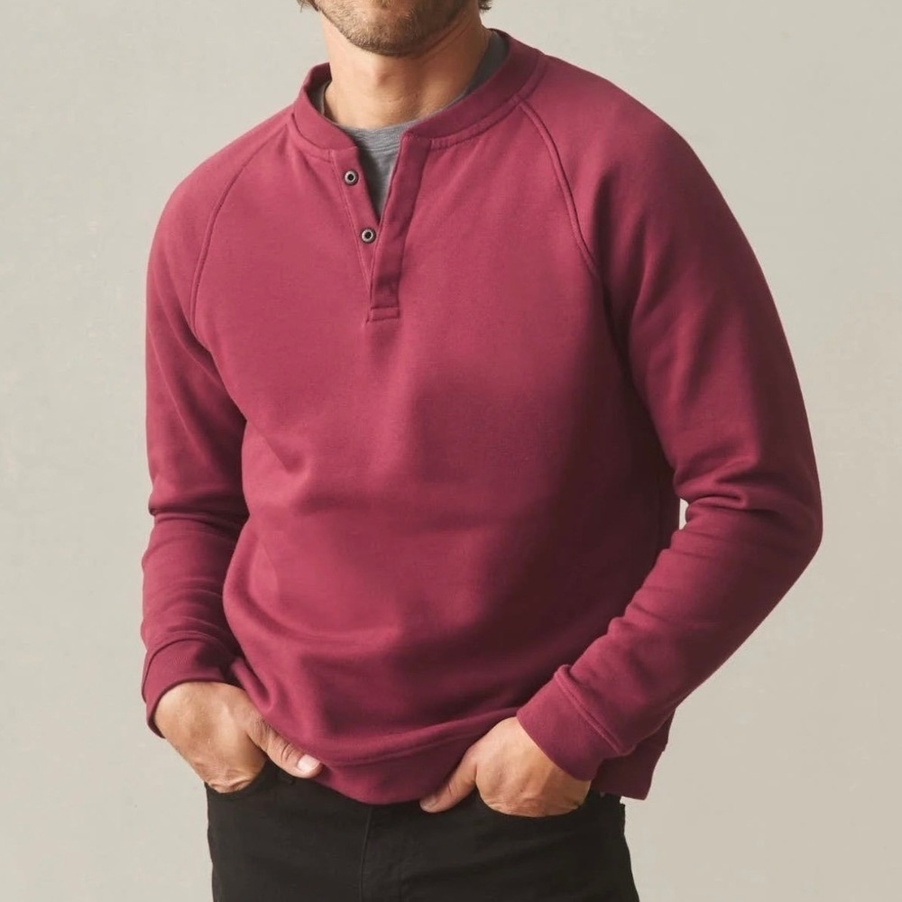 NWOT‎ American Giant Men's Midweight Snap Henley Sweatshirt Maroon Burgundy L